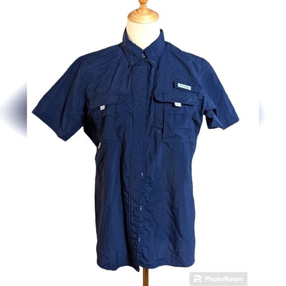 Columbia PFG Navy Blue Short Sleeve Button Down Shirt - Picture 1 of 9